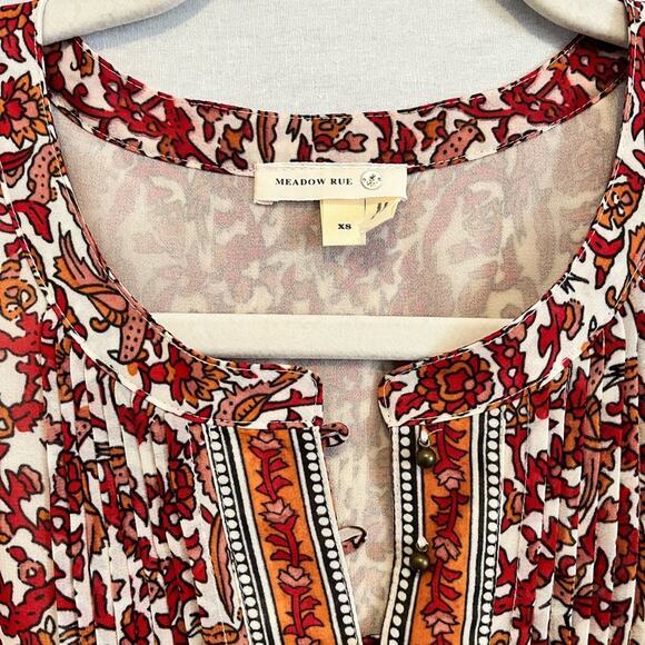 Anthropologie Meadow Rue Womens Rust Floral Peasant Top Blouse XS - Picture 6 of 9